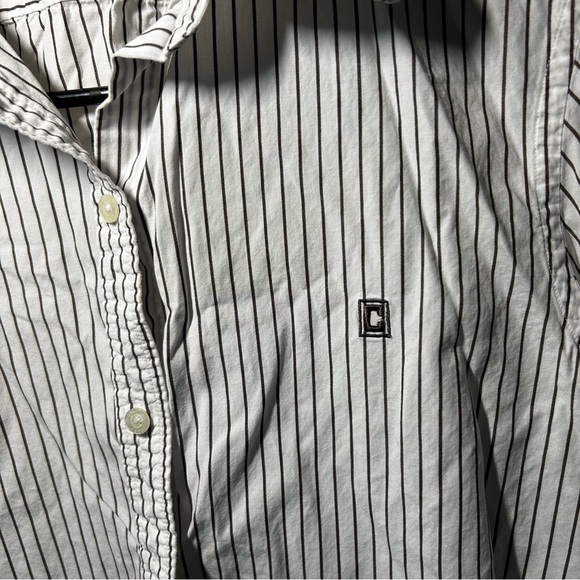 Chaps Light Academia Black and White 3/4 Sleeve Striped Casual Layering Shirt - Picture 3 of 7